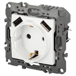 Розетка ЭРА Серия 12 12-4109-01М 2P+E 16A-250В штор. с 2xUSB 5В-3А белый матовый | Эра 12