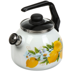 Чайник эмал, 3 л, свист, с пластиковой кнопкой, Сиб товары, Лимоны, бел, С2717.3