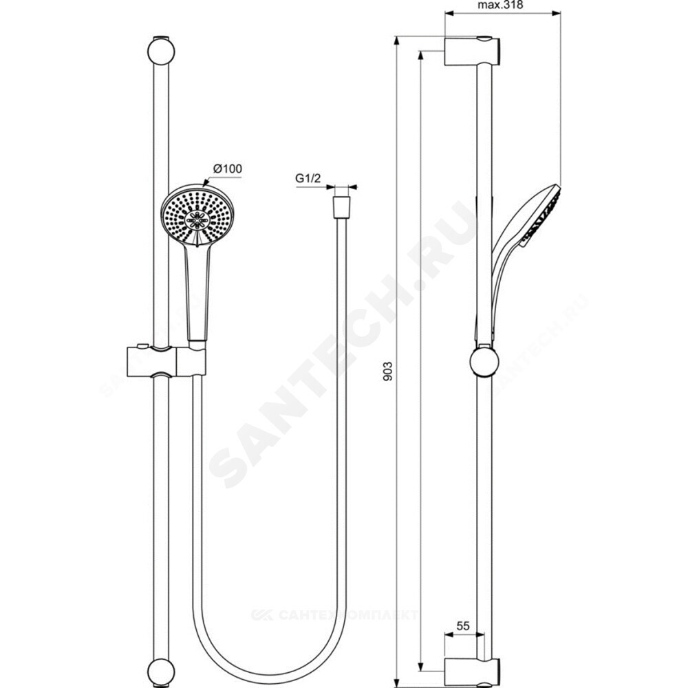 Промо-комплект для ванны с душем CERATHERM T100 Ideal Standard BC985AA