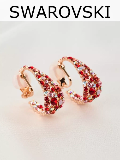 Клипсы Россыпь из красных камней Swarovski