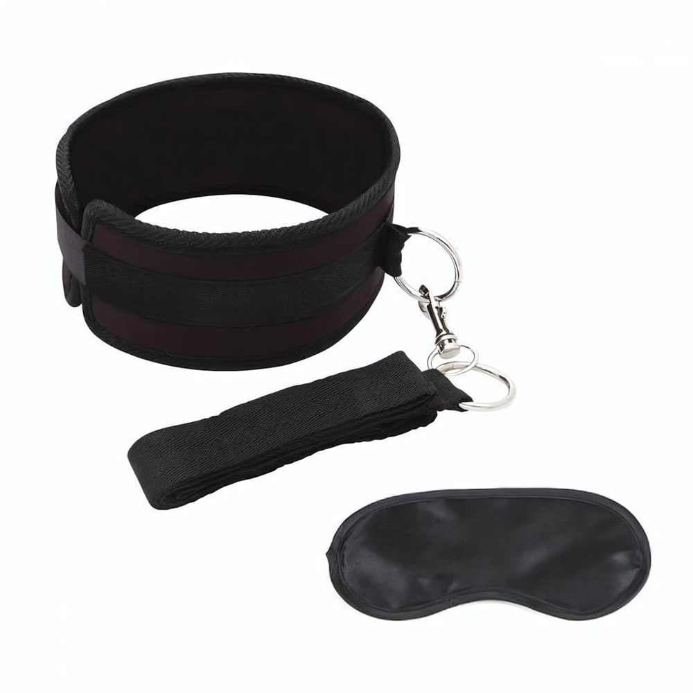 Черный ошейник с длинным поводком Collar and Leash Set (Цвет: черный)