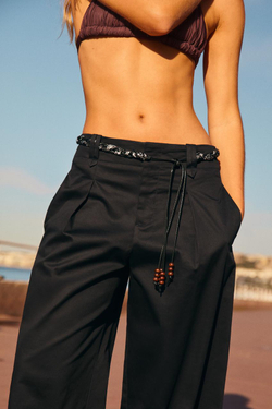 ZARA БРЮКИ ИЗ ПОПЛИНА С ПОЯСОМ-ПЛАТКОМ, МОРСКОЙ СИНИЙ