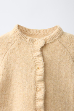 ZARA КАРДИГАН С ОБОРКАМИ, ВАНИЛЬНЫЙ