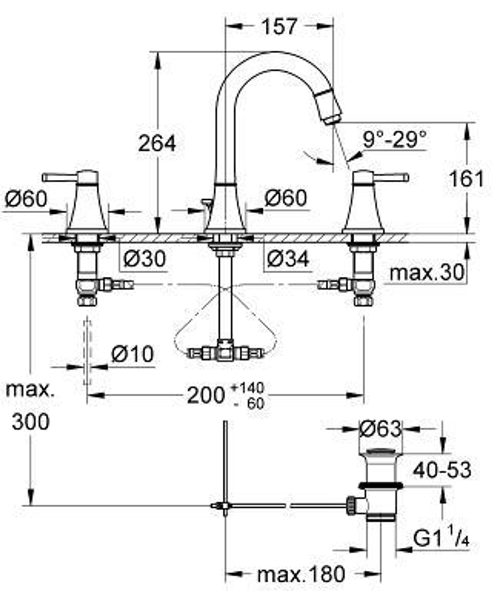 Смеситель для раковины на 3 отверстия Grohe Grandera 20389000 схема