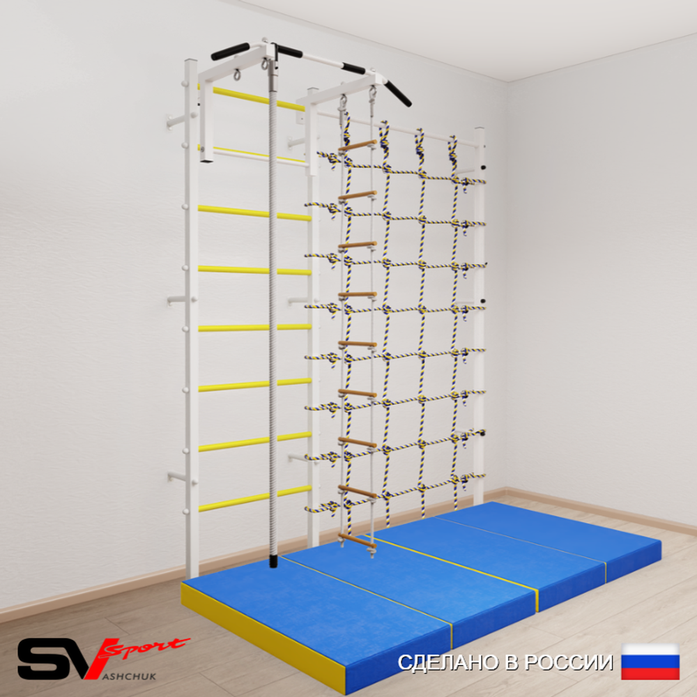 Шведская стенка Sv Sport усиленная 61440 (Турник стандарт/Канат/Лестница/Мат 2м/Канатный лаз)