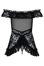 Черная ажурная мини-сорочка с открытыми плечами Flores LXL (46-48) (Цвет: черный)