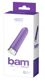 Фиолетовая перезаряжаемая вибропуля VeDO Bam - 9,7 см. (Цвет: фиолетовый)