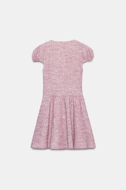 ZARA ПЛАТЬЕ ИЗ БУКЛЕ С ОБЪЕМНЫМИ РУКАВАМИ, РОЗОВЫЙ МЕЛАНЖ