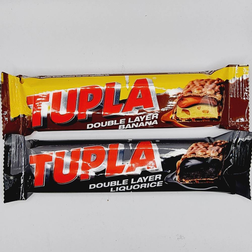 Tupla набор шоколадных батончиков Double Layer лакрица и банан 96 г (из Финляндии)