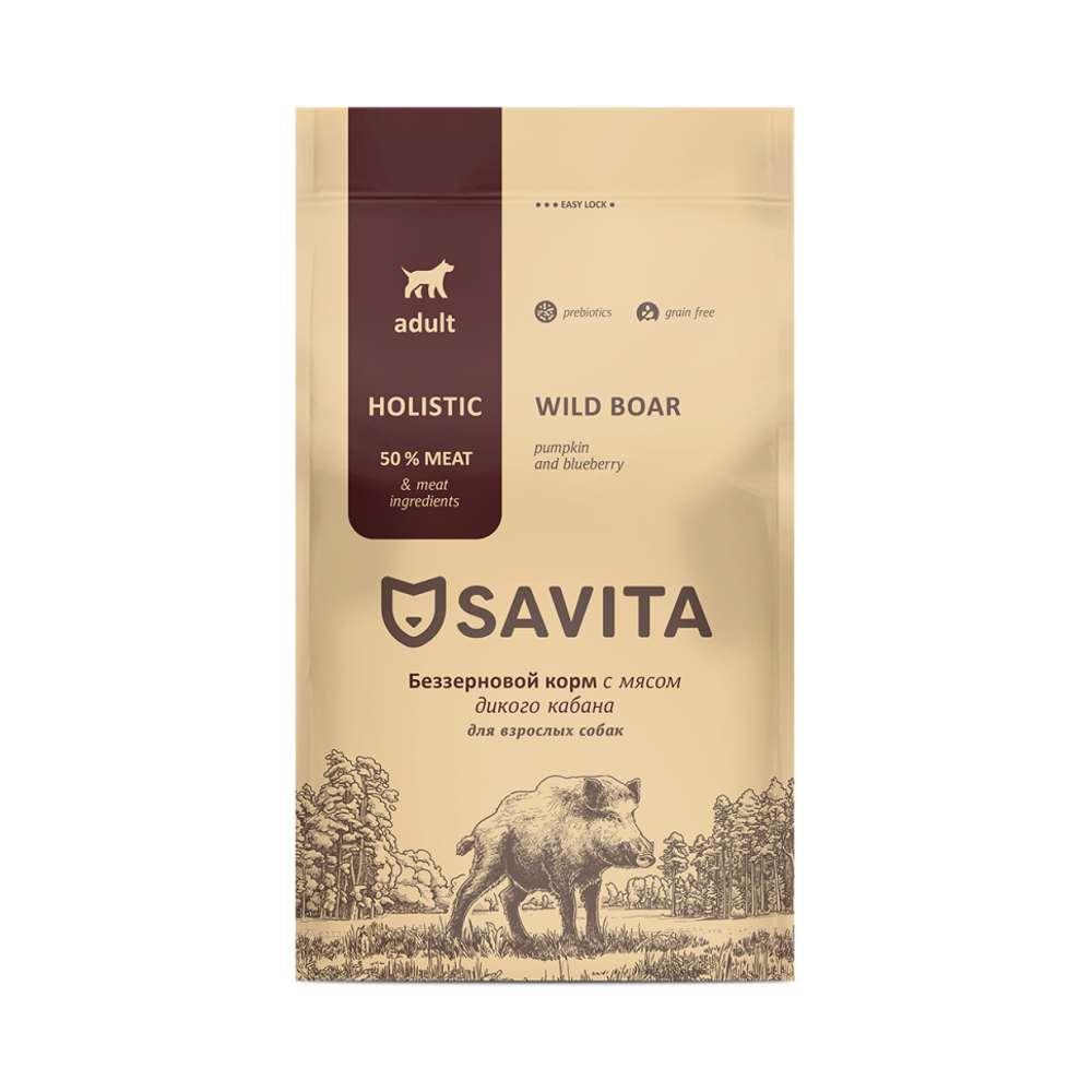 Savita Adult Dogs Boar, беззерновой сухой корм для взрослых собак с кабаном, 400 г
