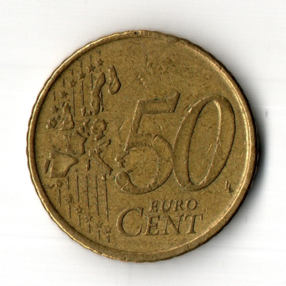 50 евроцентов 2002 год. Португалия. Регулярный выпуск. Тип 1. Нордик VF