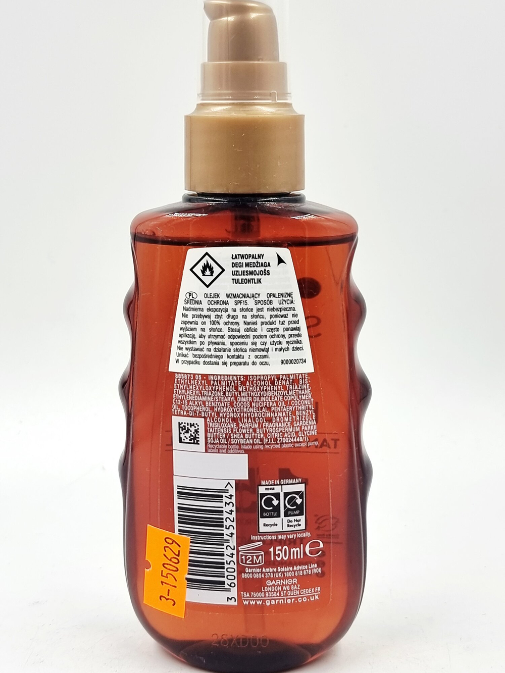 Garnier Ambre Solaire Масло усиливающее загар, SPF 15, водостойкое, 150 мл (Франция)