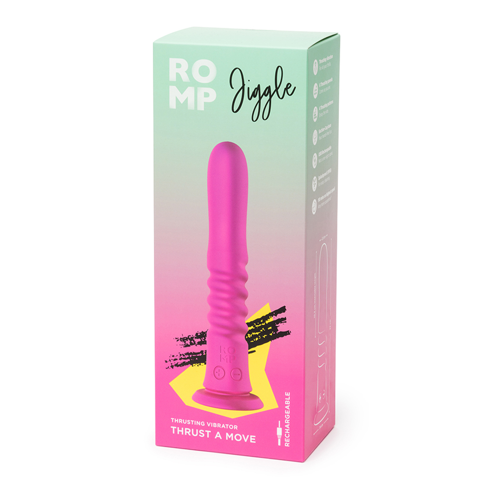 Розовый вибратор 19см с движениями вверх-вниз Romp Jiggle Thrusting Vibrator Pink RPDL1SGG
