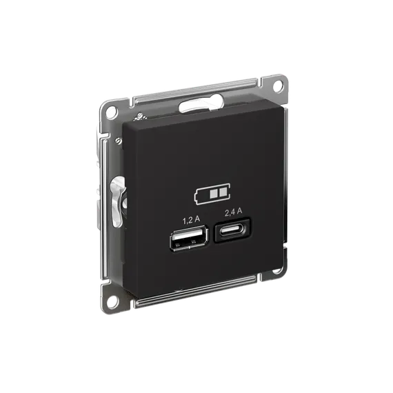 Розетка с USB A+C Systeme Electric AtlasDesign Карбон ATN001039