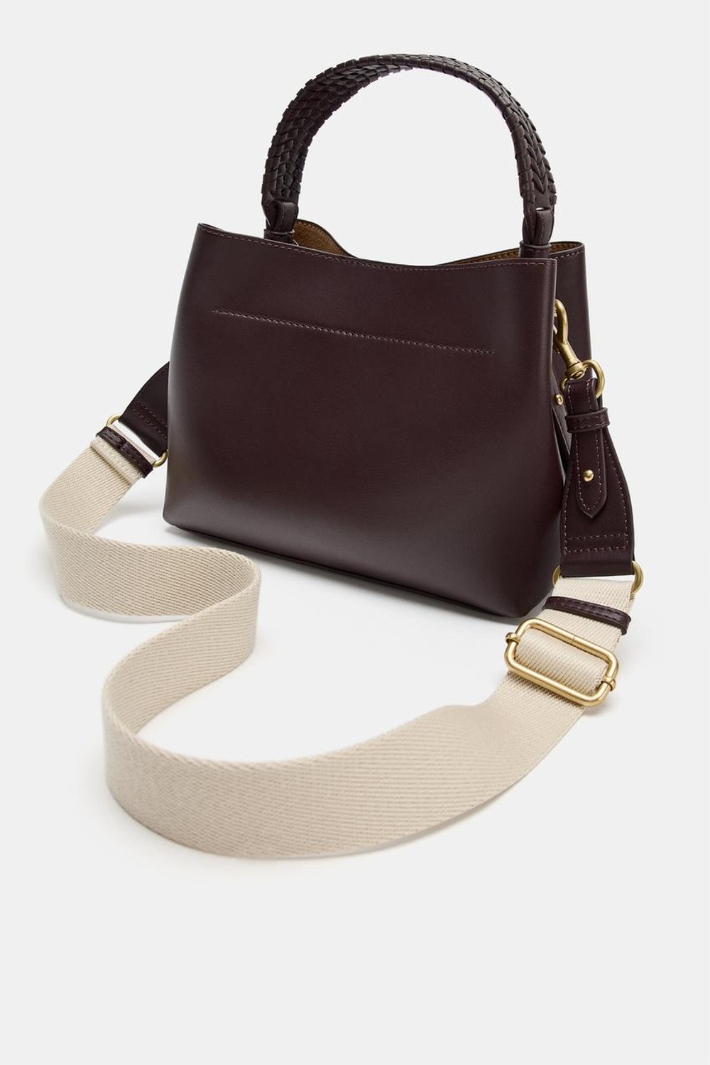 ZARA СУМКА С ПЛЕТЁНОЙ РУЧКОЙ, БОРДОВО-КРАСНЫЙ