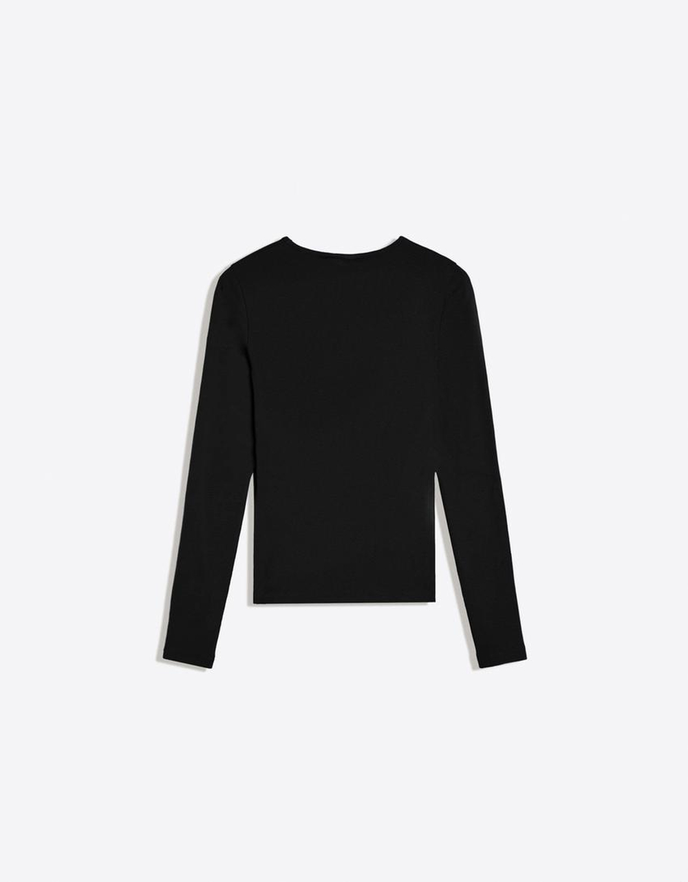 BERSHKA Футболка с длиными рукавами, черный