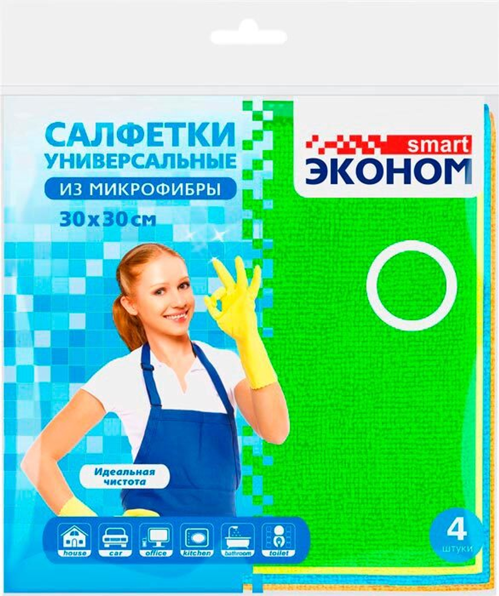 АВАН.Эконом smart салфетка микрофибра 4шт30х30 80*20