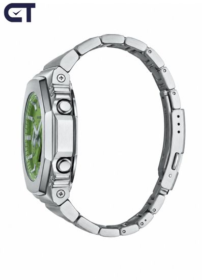 CASIO GM-2110D-3ADR G-SHOCK мужские наручные часы — металлическая G-SHOCK 2100 со стальным браслетом и зелёным циферблатом
