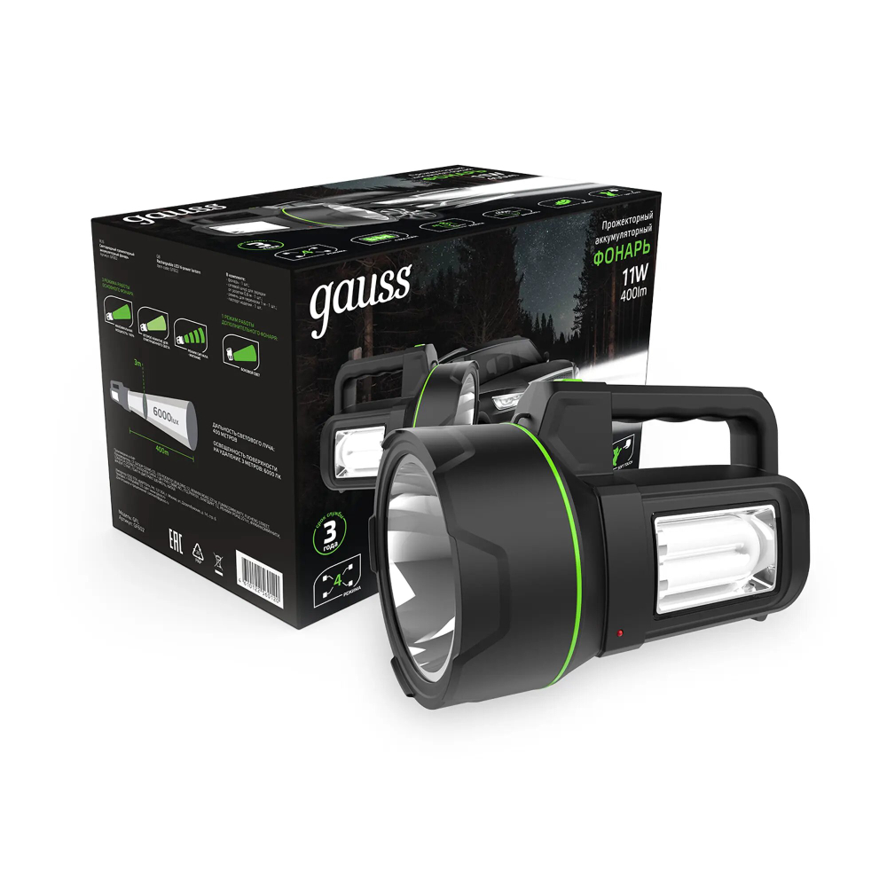 Ручной фонарь gauss GFL602 черный