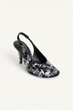 ZARA ТУФЛИ С ОТКРЫТЫМ ЗАДНИКОМ - LIMITED EDITION, ЧЕРНЫЙ/СЕРЕБРЯНЫЙ