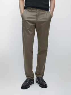 Massimo Dutti Зауженные брюки из смесовой хлопковой ткани, зеленый