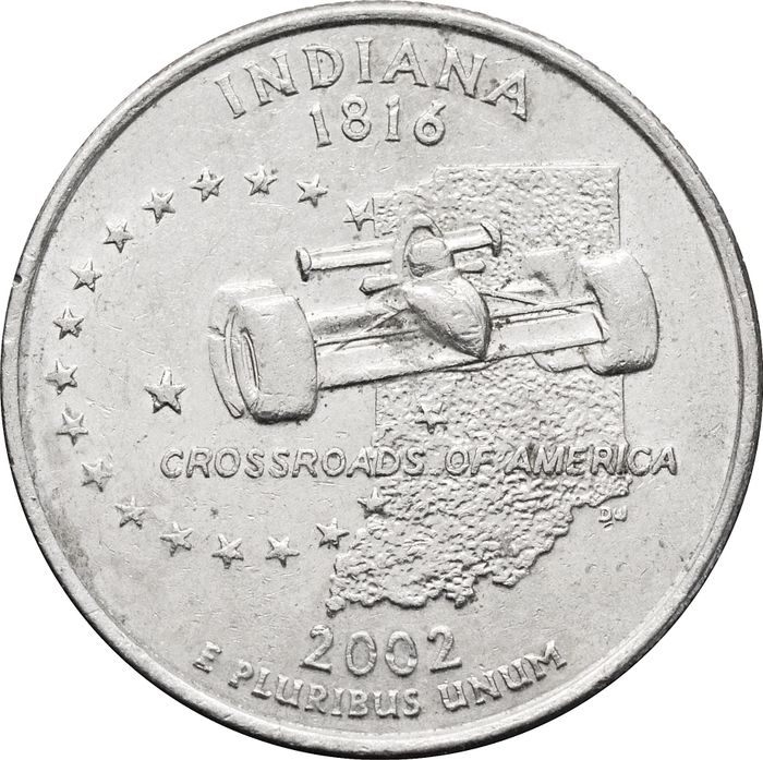 25 центов (1/4 доллара, квотер) 2002 США «Штат Индиана» (D)