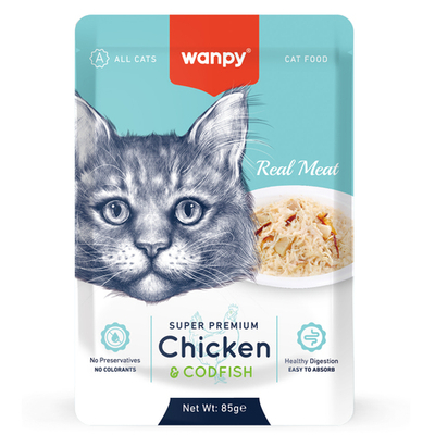 Wanpy Cat Пауч для кошек из курицы и трески 85 г
