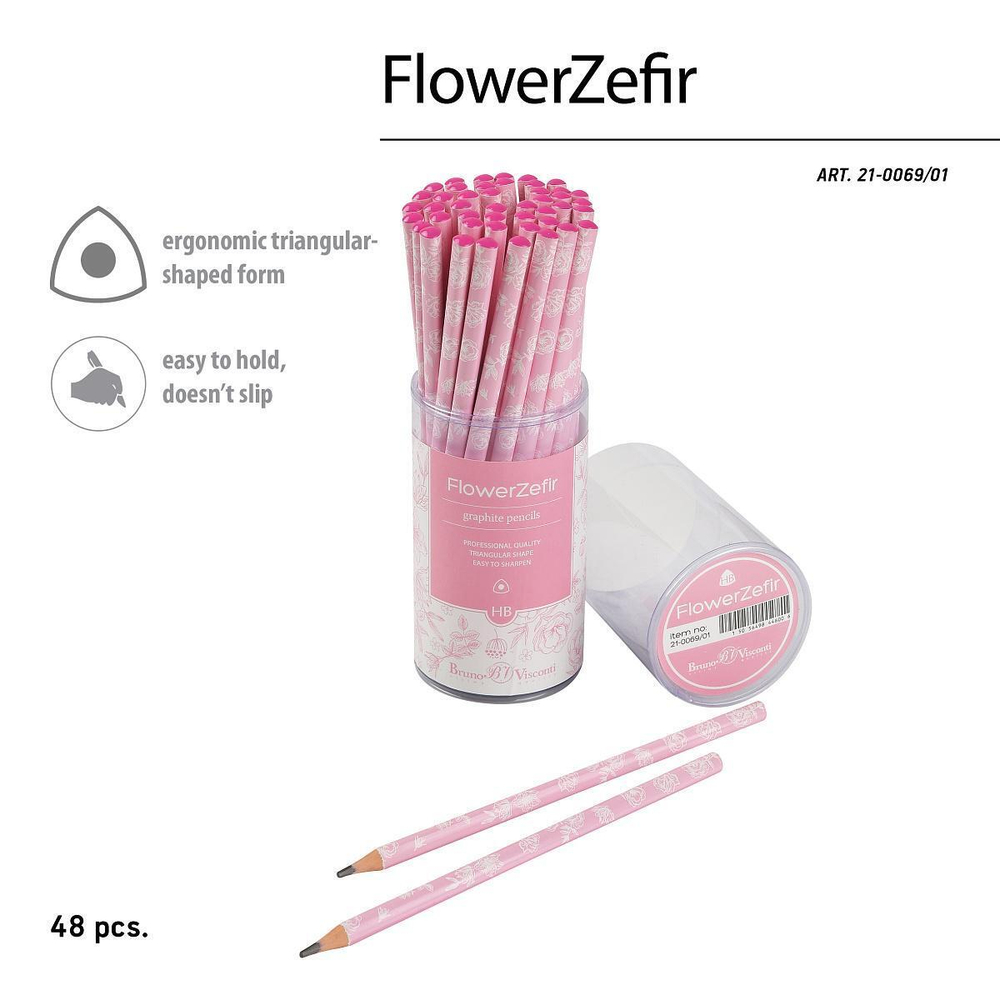 Карандаш ч/г НВ, пластиковый корпус "FlowerZefir. Rosa" (BrunoVisconti)