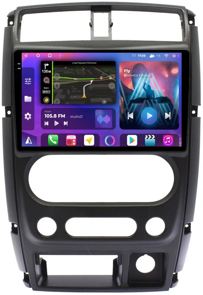 Магнитола для Suzuki Jimny 3 2005-2018 - FarCar BM3059M-2K монитор 9.5" 2K QLED на Android 14, Быстрая, CarPlay, 4G SIM-слот