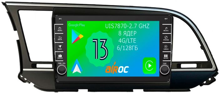 Магнитола для Hyundai Elantra 2016-2018 - Airoc AB-2016 (кнопки и крутилки), Android 13, Быстрая, SIM-слот, CarPlay