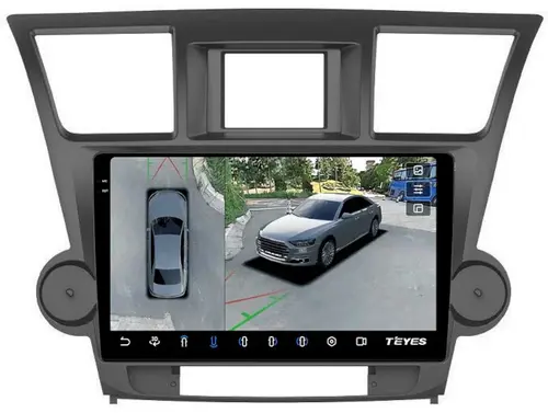 Магнитола для Toyota Highlander 2 U40 2007-2013 (крутилки декоративные) - Teyes CC3-2K-360 на Android 10, Быстрая, 2K QLED, CarPlay, 4G SIM-слот, 4 камеры в комплекте