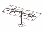 Зонт профессиональный двухкупольный 2.9х6.3 м Scolaro Galaxia Dual T Timber, имитация ироко, серебристо-серый