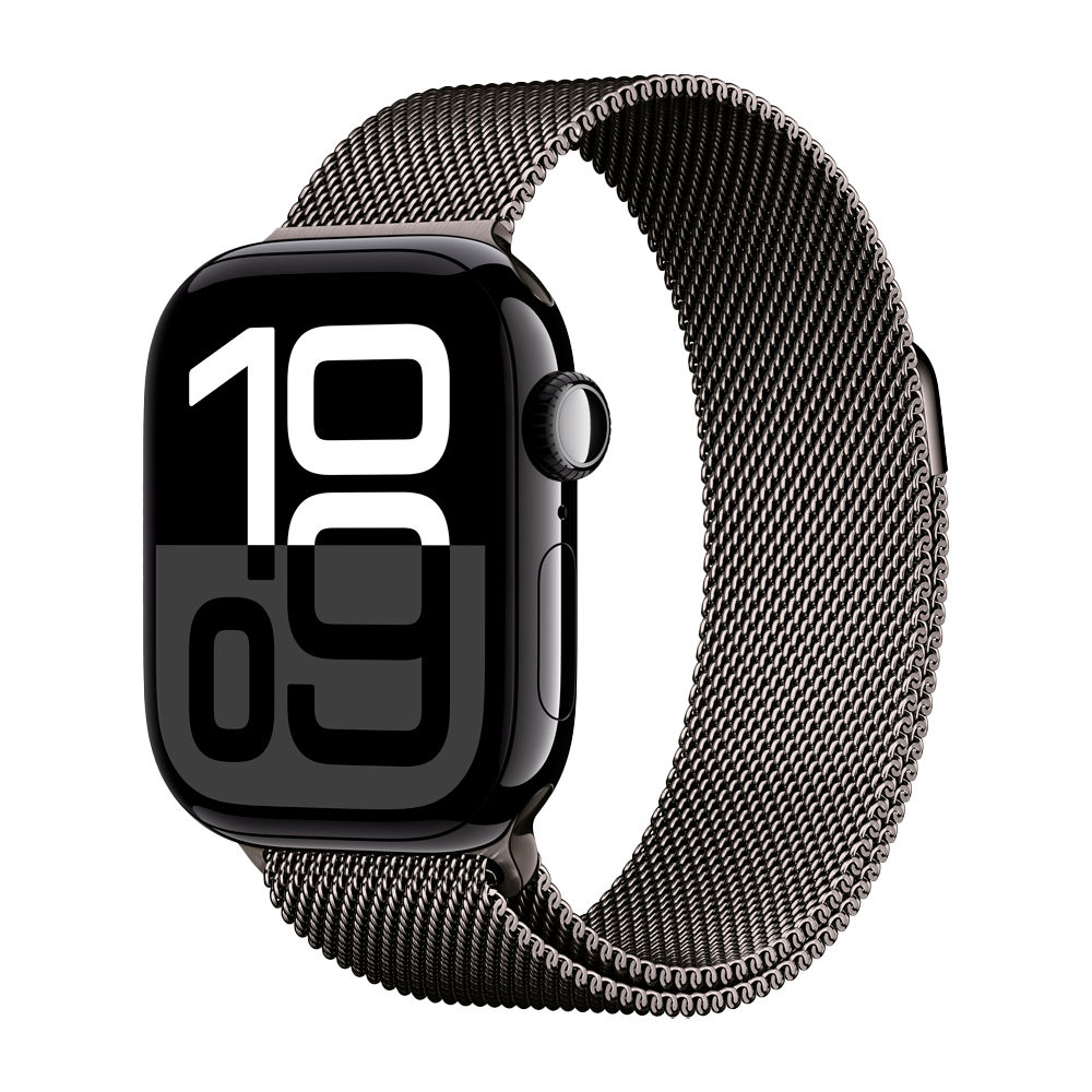 Умные часы Apple Watch Series 10 GPS, 42mm, Jet Black Aluminium Case with Milanese Loop, Slate