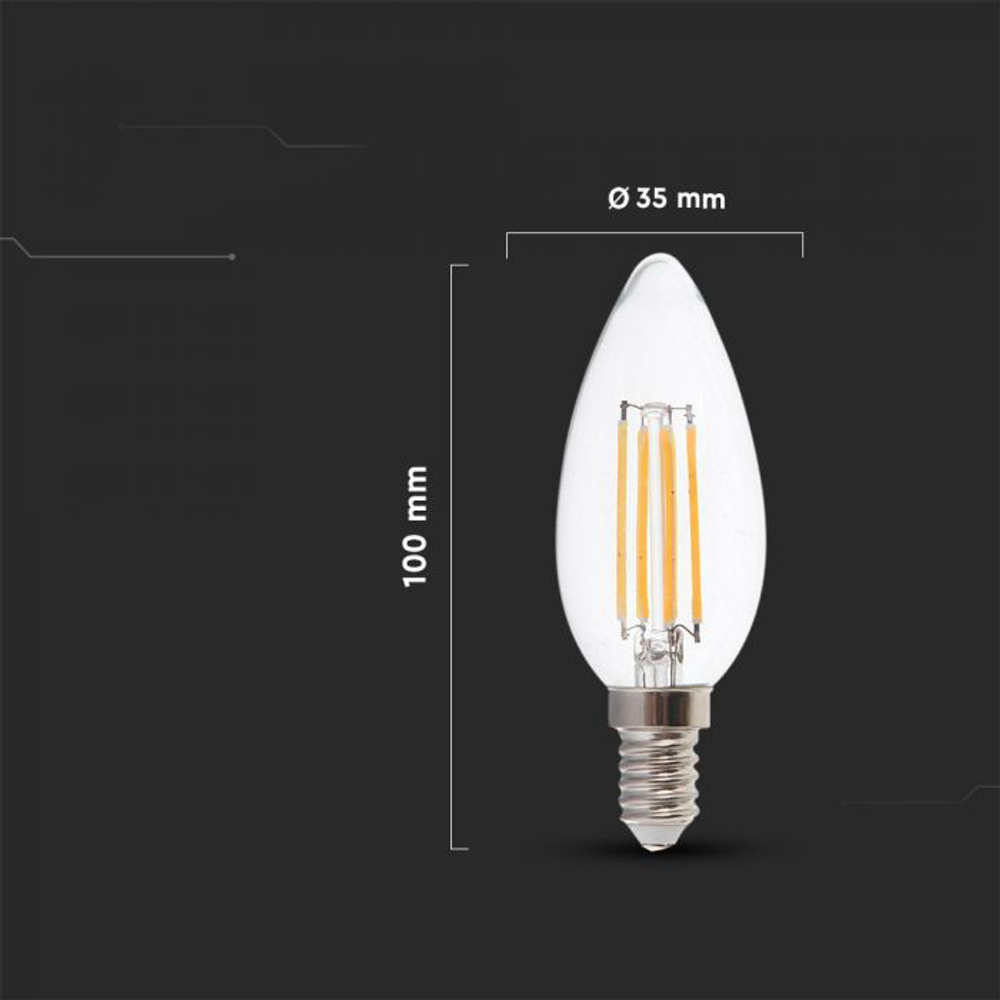 Лампа светодиодная, филамент V-TAC, E14, 4 Вт, 4000К, SKU 4413
