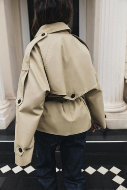 ZARA КОРОТКИЙ ТРЕНЧ WATER-REPELLENT — ZW COLLECTION, СВЕТЛО-БЕЖЕВЫЙ