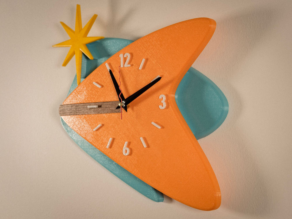 Настенные часы “Звездный бумеранг”(Starflight Boomerang) 33 см, стиль ретро 1950х (Mid-Century Modern)