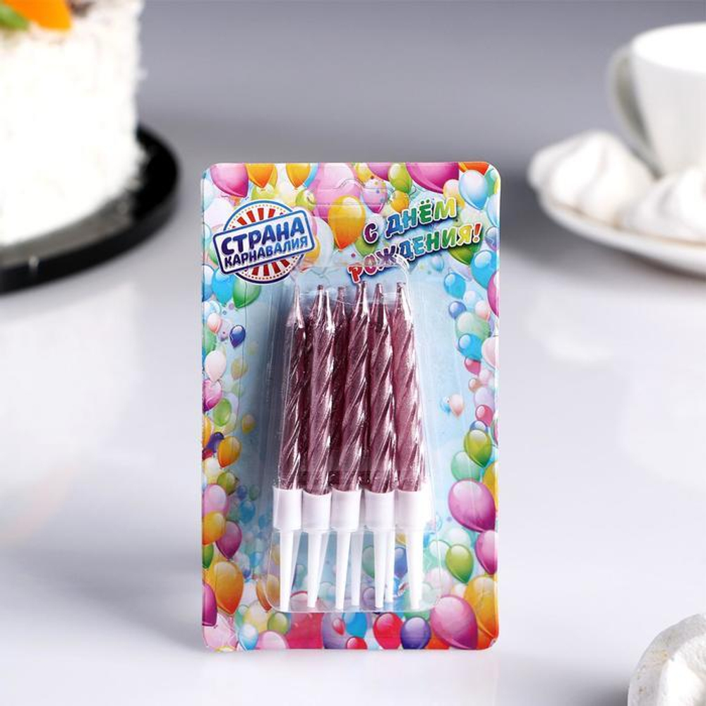 Свечи для торта "Спираль", розовый металлик, 5-7 см 10 шт