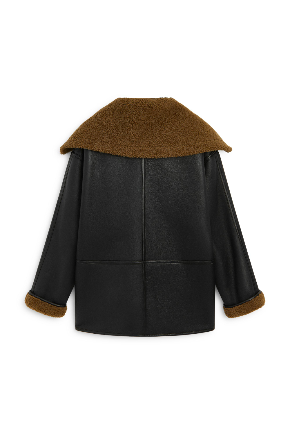 Massimo Dutti Кожаная куртка-дубленка с меховой отделкой - Limited Edition, коричневый