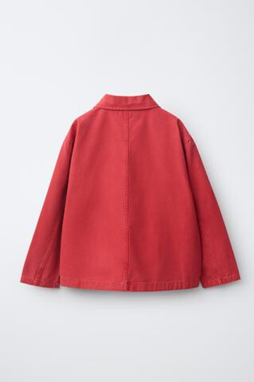 ZARA КУРТКА-РУБАШКА ИЗ КАНВАСА С КАРМАНАМИ, ЯРКО-КРАСНЫЙ
