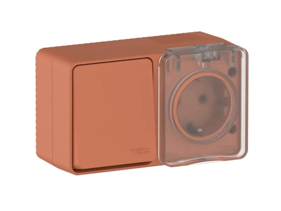 Блок розетка + выключатель одноклавишный IP54 Systeme Electric AtlasDesign Profi54 Терракотовый ATN547070