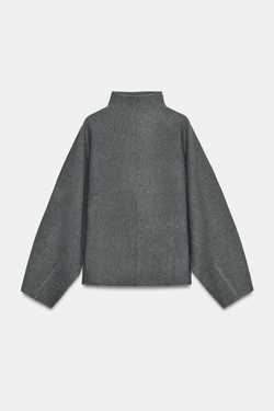 ZARA ТРИКОТАЖНЫЙ СВИТЕР С ВОРОТНИКОМ-СТОЙКОЙ, СЕРЫЙ МЕЛАНЖ