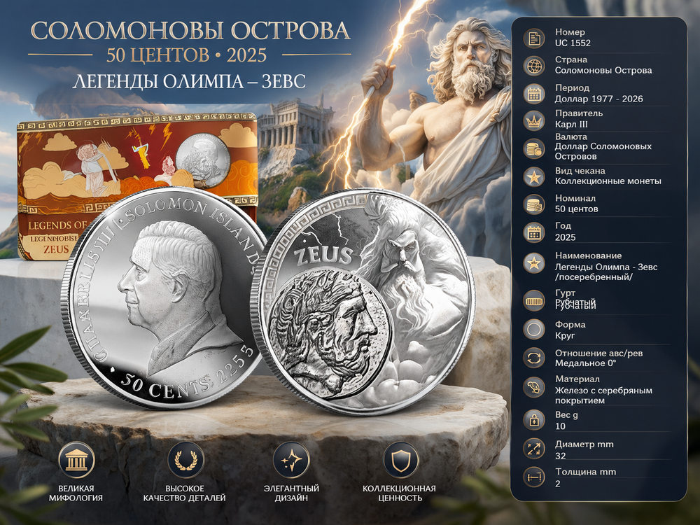 Соломоновы Острова 50 центов, 2025 Легенды Олимпа - Зевс
