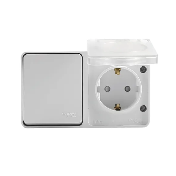 Блок розетка + выключатель одноклавишный IP54 Systeme Electric AtlasDesign Profi54 Белый ATN540170