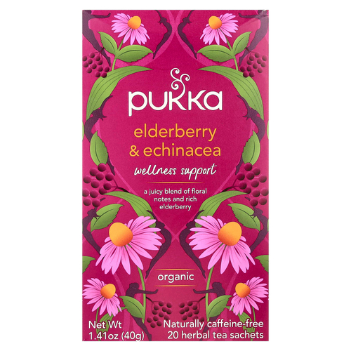 Pukka Herbs, Органический травяной чай, бузина и эхинацея, без кофеина, 20 пакетиков, 40 г (1,41 унции)