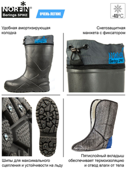 Сапоги зимние Norfin BERINGS SPIKE с манж. и шипами антрац. -45С EVA р.43-44