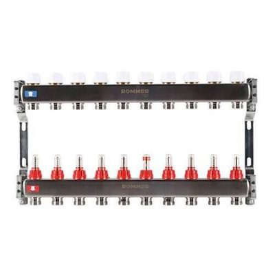 Коллекторная группа для теплого пола ROMMER RMS1200 - 1" на 10 контуров 3/4" EK
