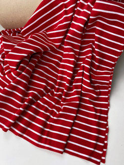 Отрез 0,4м Трикотаж рибана Breton stripes, Красный с белым