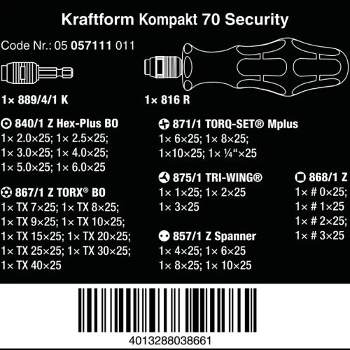 Набор Kraftform Kompakt 71 Security, 32 предмета WERA 05057111001