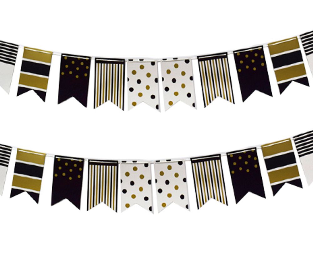 Гирлянда флажки Black&amp;Gold ассорти 250см.