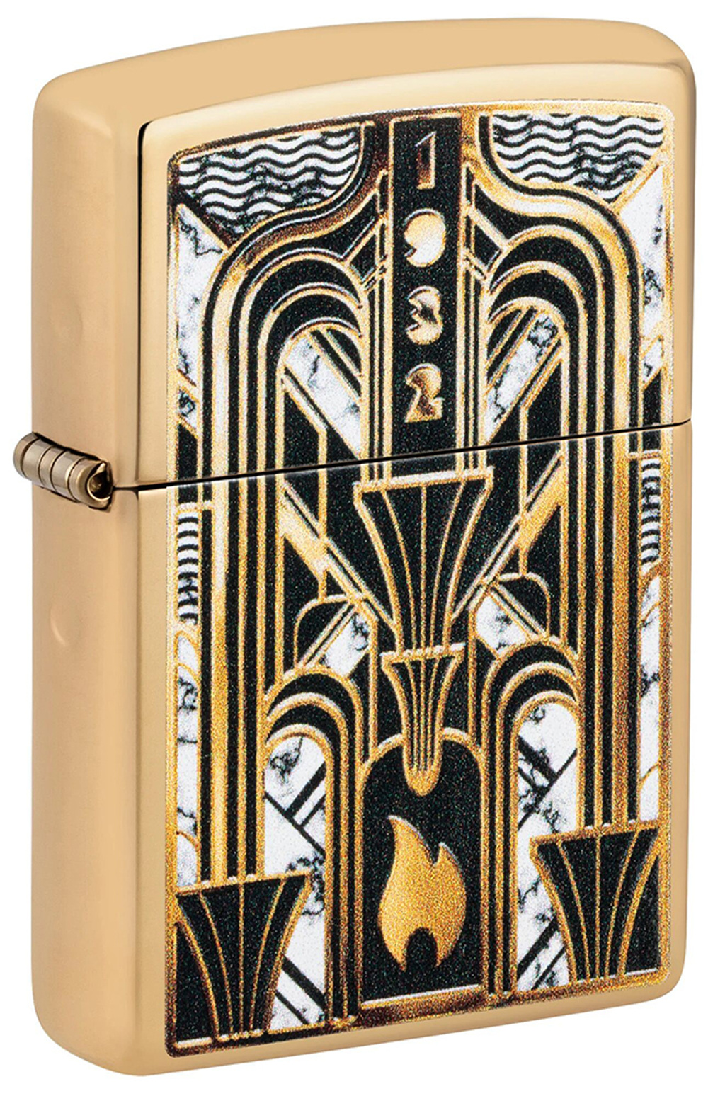 Зажигалка ZIPPO Пламя в стиле ар-деко с покрытием Глянцевая латунь | Art Deco Flame High Polish Bras